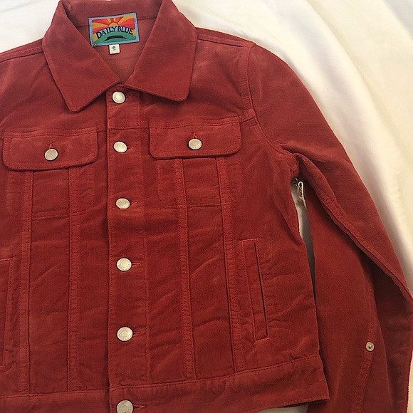 NWT Daily Blue By AG  Flacky Stretch Velveteen Collar Jacket In Ruby Size Small - Picture 4 of 11